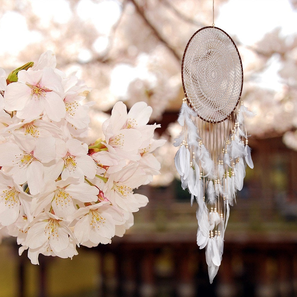 Bel attrape rêve - plumes - Dreamcatcher - XL pour décoration zen.
