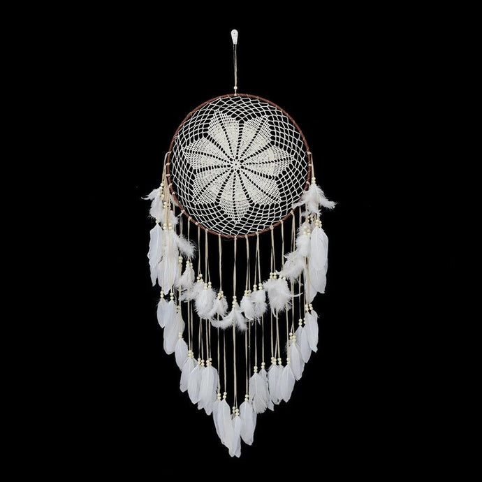 Attrape Rêves Géant indien capteur de rêve origine amérindienne tribus peuple amérindien plume blanche décoration murale intérieur