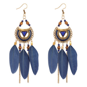 Boucles d'Oreilles Attrape Rêves Femme Or Bleu bijoux femme tenue unique style chic et bohème turquoise belle or massif style indien amérindienne capteurs de rêves