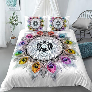 Housse de couette Attrape Rêves Mandala Plumes Multicolore Décoration Amerindienne Chic Bohème intérieur literie lit confort