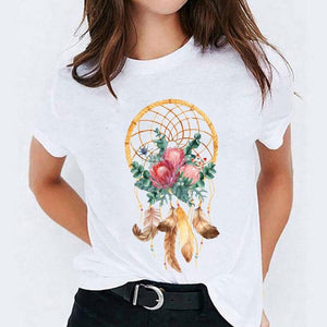 T-Shirt Attrape Rêves Femme Bouquet Dorée - Blanc