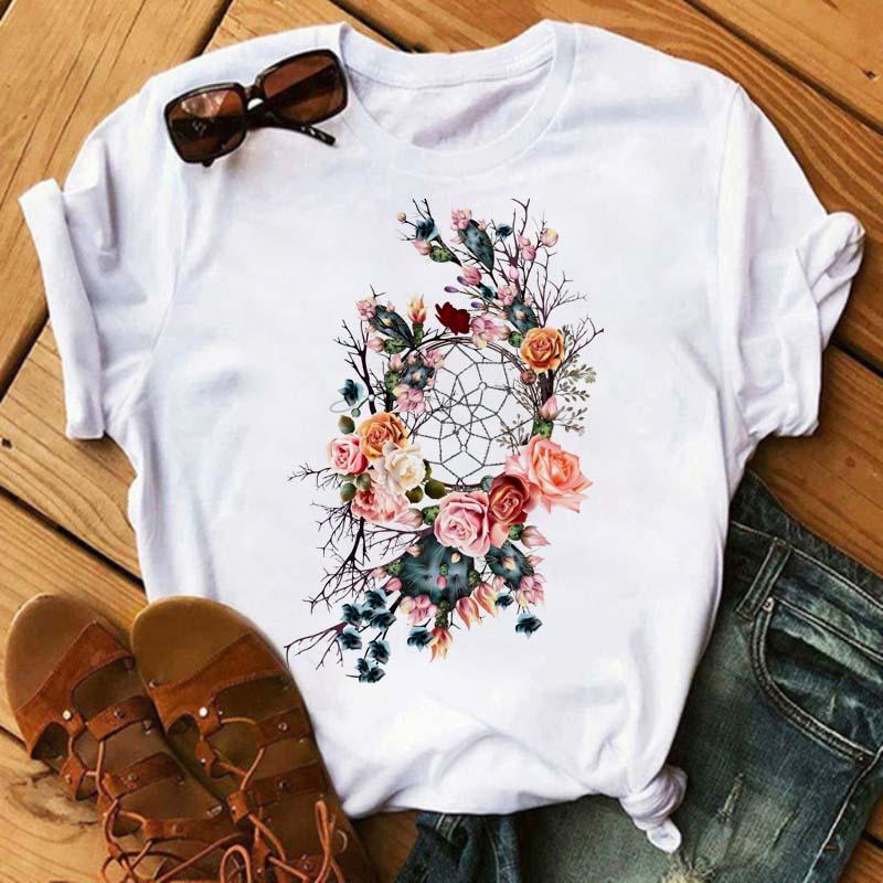 T-Shirt Attrape Rêves Femme Branche Fleurie - Blanc ✓ Bohème