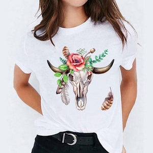 T-Shirt Attrape Rêves Femme Crâne de Buffle - Blanc