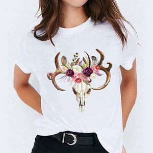 T-Shirt Attrape Rêves Femme Crâne & Fleurs - Blanc
