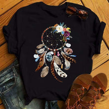 Charger l&#39;image dans la galerie, T-Shirt Attrape Rêves Femme Fleur Indienne - Bohème ✓ Noir ✓