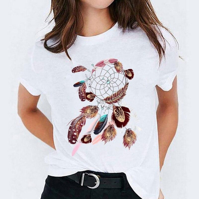 T-Shirt Attrape Rêves Femme Plume Déstructurée - Blanc